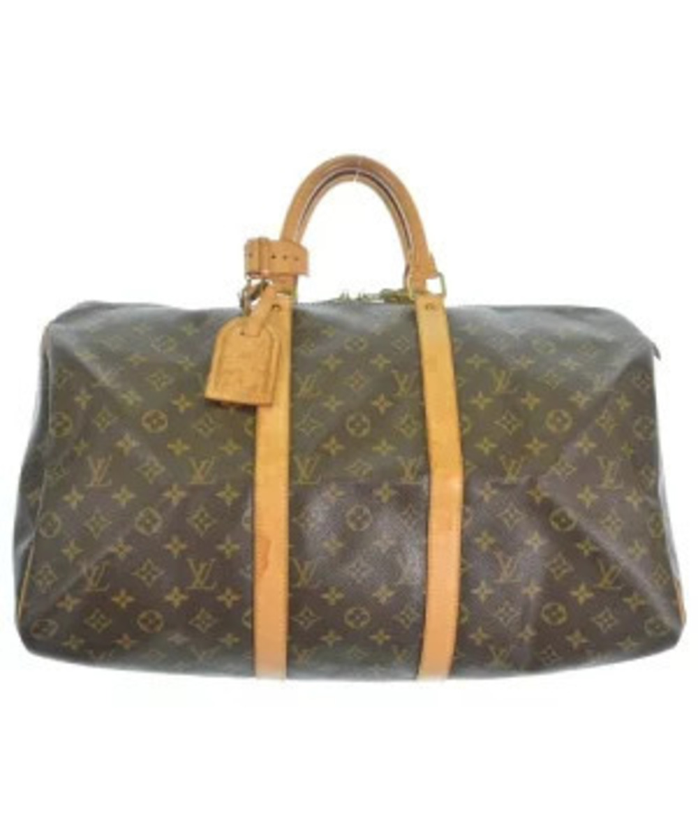 Louis Vuitton Keepall Monogram Canvas Leather Duffle Travel Bag Beige Tan Brown